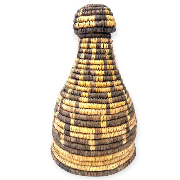 Omani Oman Bedouin Antique Hand Coiled Crafted Lidded Basket Jar Weave Med Size - Picture 2 of 6